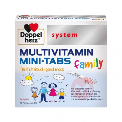 Doppelherz system MULTIVITAMIN MINI-TABS family – Nährstoffe für die ganze Familie – Vitamin C und Zink für das Immunsystem – 20 Portionsbeutel