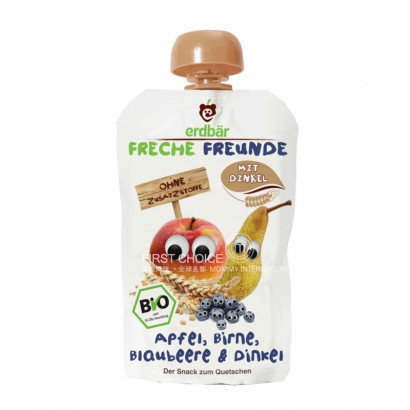 Erdbar Germany  Organic Children`s fruit paste sucking Le apple Pear and blueberry*6 pieces