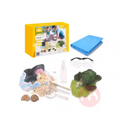 Kidewan 2 In 1 Fossil Digging Kit Mystery Excavation Adventure Shark & Tortoise Science STEM Activity Fossil Toys For Ki
