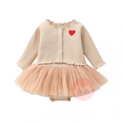 wholesale Heart EMB knitted Cotton princess baby girl rompers clothes newborn,baby girl outfit set, baby dresses