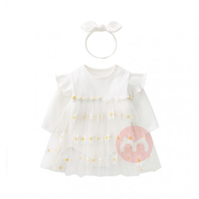 baju bayi spring autumn Baby Girl Dress with Lace Toddler with hair band Flora tutu ruffle sleeve Toddler Party Wedding