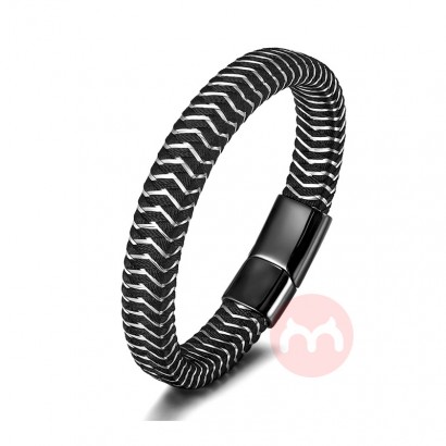 ZG European and American Fashion Stainless Steel Leather Bracelet Mixed Braided Bracelet Men's Charm Titanium Steel Brac