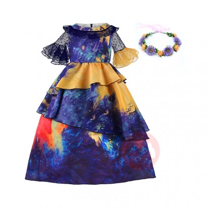 LZH 2022 Kids Halloween Carnival Costume Girl Princess Party Dress Up Children Fancy Encanto Cosplay Isabela Dress