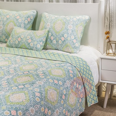 OLIVEHOME bohemian Queen Boho Striped Pattern Patchwork Printed Quilt 