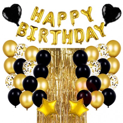 Sunbeauty Black Gold Foil Curtain Confetti Balloon Happy Birthday Party Decoration Supplies