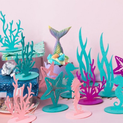 Sunbeauty Mermaid Marine Theme Party Supplies Decoration Seahorse Seaweed Coral Starfish Felt Table Decoration