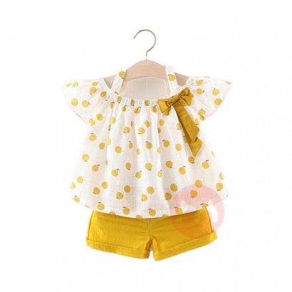 Latest design washed cotton Fruit apple printing high quality cute girls' clothing sets