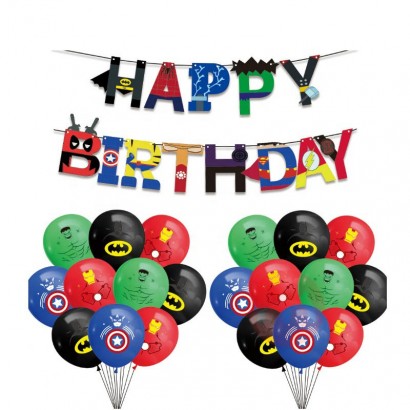 Nice Superhero Kid Theme Party Decoration Paper Flag Banner American Team Iron Man Latex Balloon Set Birthday Party Deco