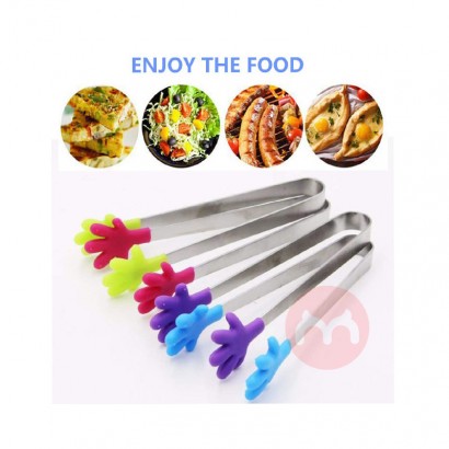 Mini Tongs Ice Tongs Stainless Steel Hand Silicone Vegetable Fruit Salad Cake Clip Food Tongs