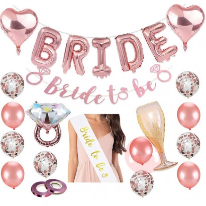 PAFU Rose Gold Bachelorette Party Supplies Bride to Be Sash Banner Bride Heart Foil Balloon Bridal Shower Decoration Kit