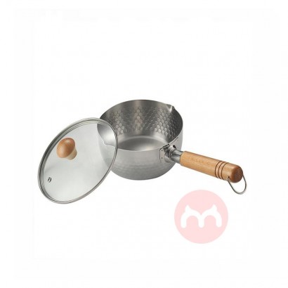 Stainless steel skillet with wooden handle