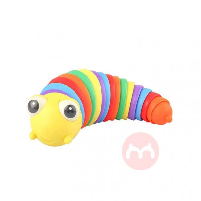 A child relaxes a stress relieving caterpillar sensory toy