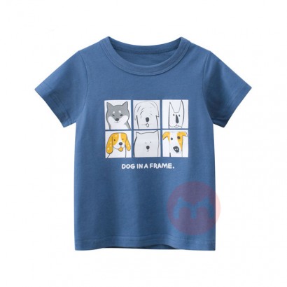 27kids Boy cartoon short-sleeved T-shirt with animal print in summer