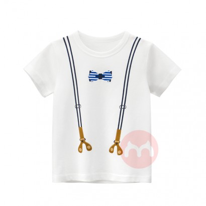 27kids Comfortable Cotton cartoon white short-sleeved T-shirt for boys