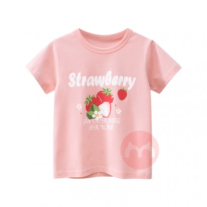 27kids Cute baby girl pink printed short-sleeved T-shirt