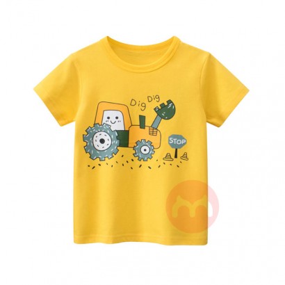 27kids Yellow round neck cotton cas...
