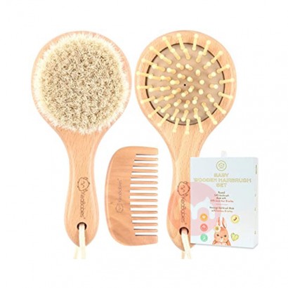 KeaBabies Amerika Serikat KeaBabies Newborn Round Natural Wood Hairbrush and Comb Set Overseas Native Original